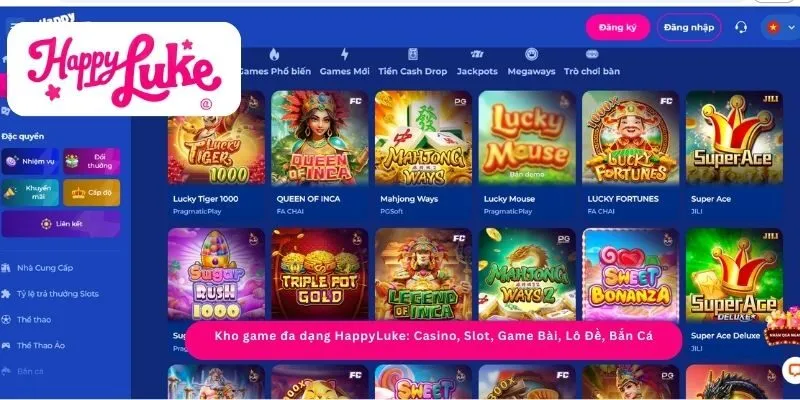 Kho game đa dạng HappyLuke Casino, Slot, Game Bài, Lô Đề, Bắn Cá