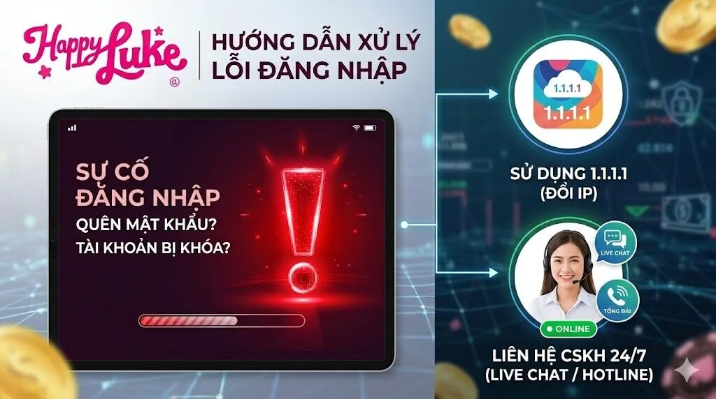 Cách khắc phục lỗi không đăng nhập được Happyluke do quên mật khẩu hoặc link vào nhà cái bị chặn.