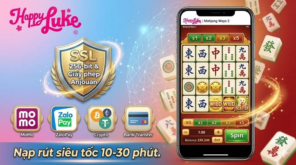 Trải nghiệm chơi Mahjong Ways 2 trên giao diện điện thoại tại Happyluke cùng hệ thống bảo mật và thanh toán an toàn.