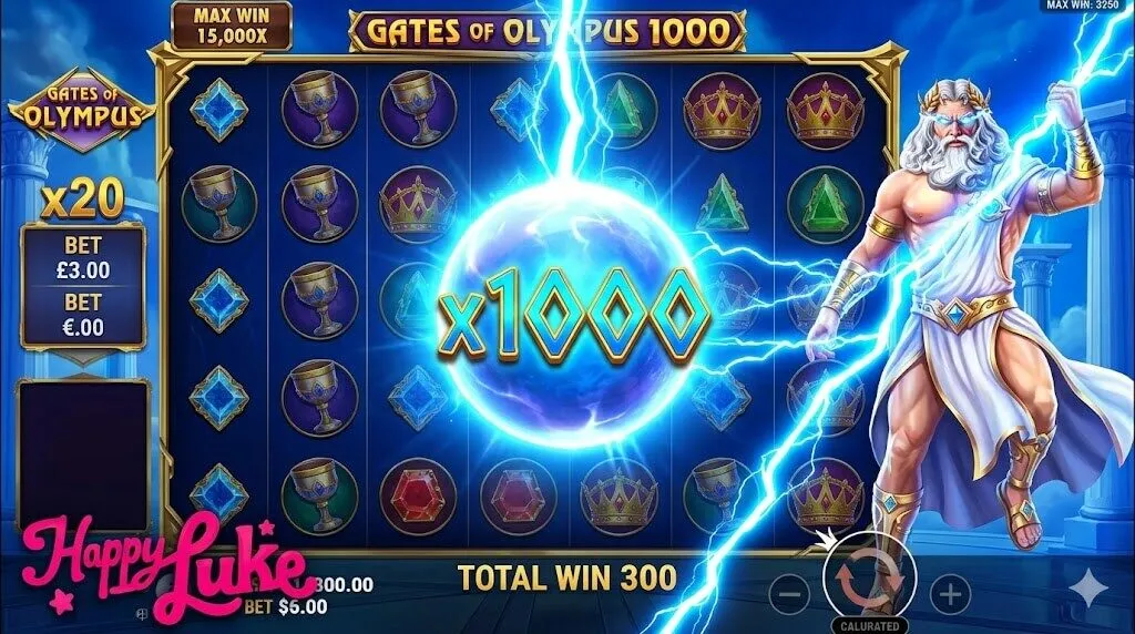 Cơ chế rơi hệ số nhân x1000 cực đại từ Zeus trong Gates of Olympus 1000.