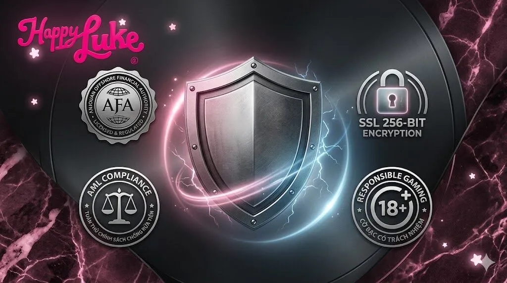 Happyluke tuân thủ nghiêm ngặt chuẩn bảo mật quốc tế và được cấp phép bởi Chính quyền Đảo tự trị Anjouan.