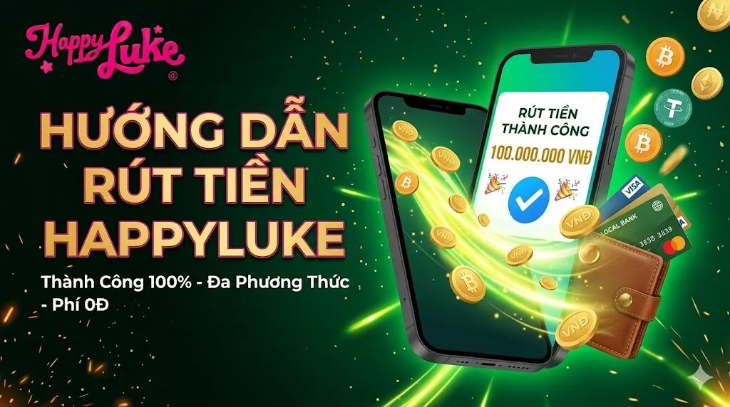 Hướng dẫn rút tiền Happyluke thành công nhanh chóng với hạn mức lên đến 100 triệu VNĐ, hỗ trợ đa phương thức thanh toán an toàn và hoàn toàn miễn phí.