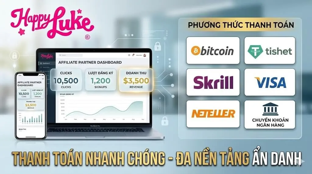 Các phương thức thanh toán và rút tiền hoa hồng dành cho đại lý Happyluke