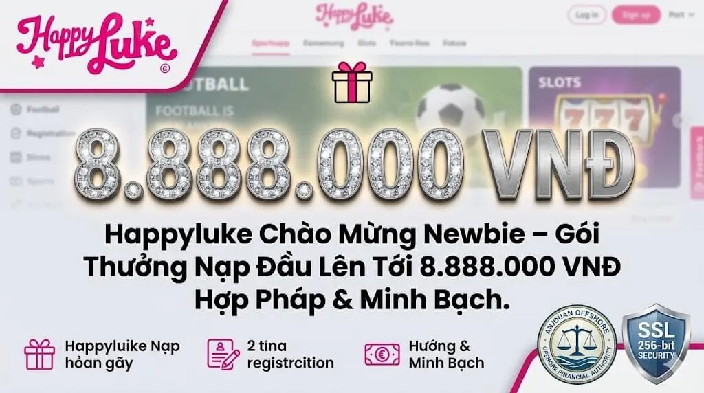 Gói thưởng nạp đầu Happyluke 8.888.000 VNĐ cho tân binh với giấy phép hợp pháp.